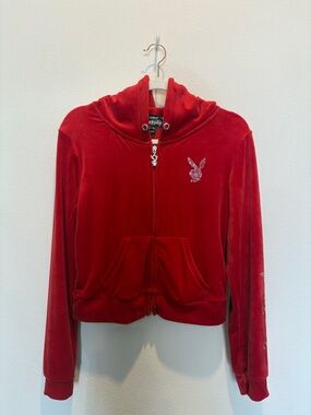 PLAYBOY Red Velour Hoodie Jacket